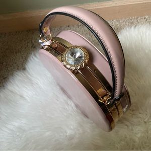 La Terre- Lavender patent leather pillbox purse clutch detachable strap - NWT